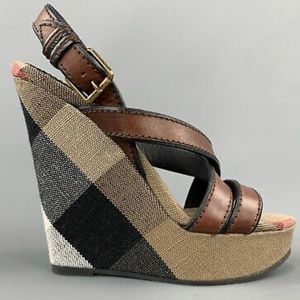 Burberry Tan Signature Plaid Canvas Platform Wedge